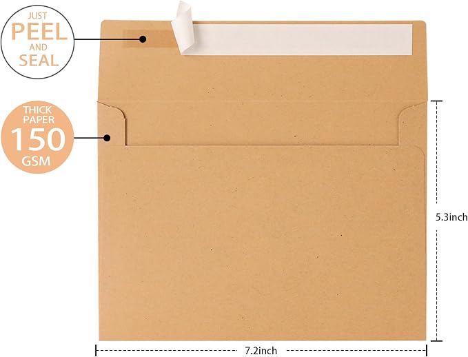 Kraft Kraft Paper Envelopes, 50 Pack, 5 x 7 Inch, Personalize Gift, Invitations - Image 2