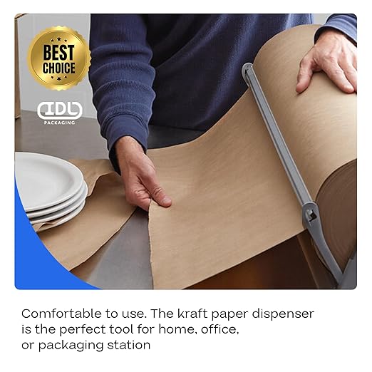 IDL Packaging 36" Kraft Paper Roll Dispenser & Cutter for Rolls up to 36" Wide and 9" in Diameter – Tabletop Reinforced Steel Paper Holder with a Cutter – for Kraft and Butcher Paper-DeskLoop Office