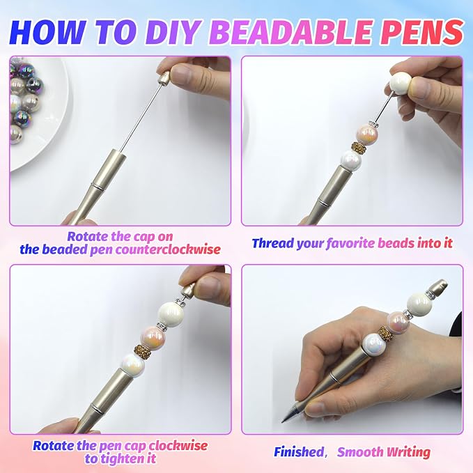 150 Pieces DIY Beadable Pen Kit – 50 Plastic Ballpoint Pens - Image 4