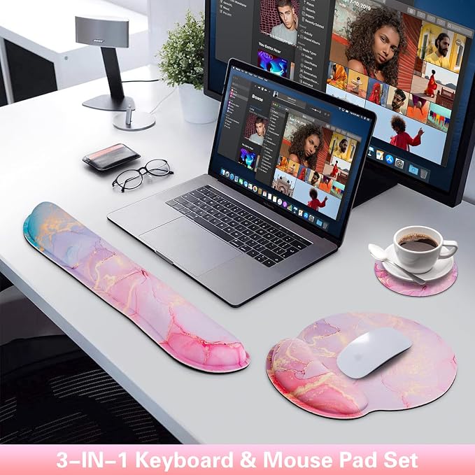 Mouse Pad with Wrist Rest Set, Qomolama 3-in-1 Wrist Support Mousepad Set - Image 2