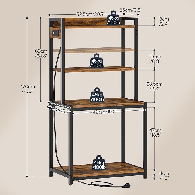 HOOBRO Printer Stand with Charging Station, 4-Tier Printer Table with Storage - Image 2