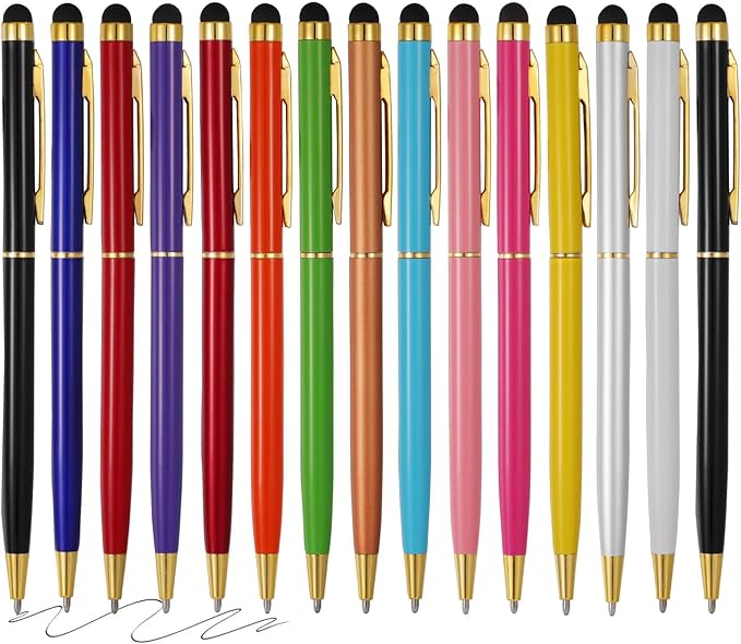 15 Pack Stylus Pens for Touch Screens Stylus Pen Compatible with Phone Tablets Kindle and Black Ink Ballpoint Pens-2 in 1 Stylists pens for Touch Screens (Gold)-DeskLoop Office