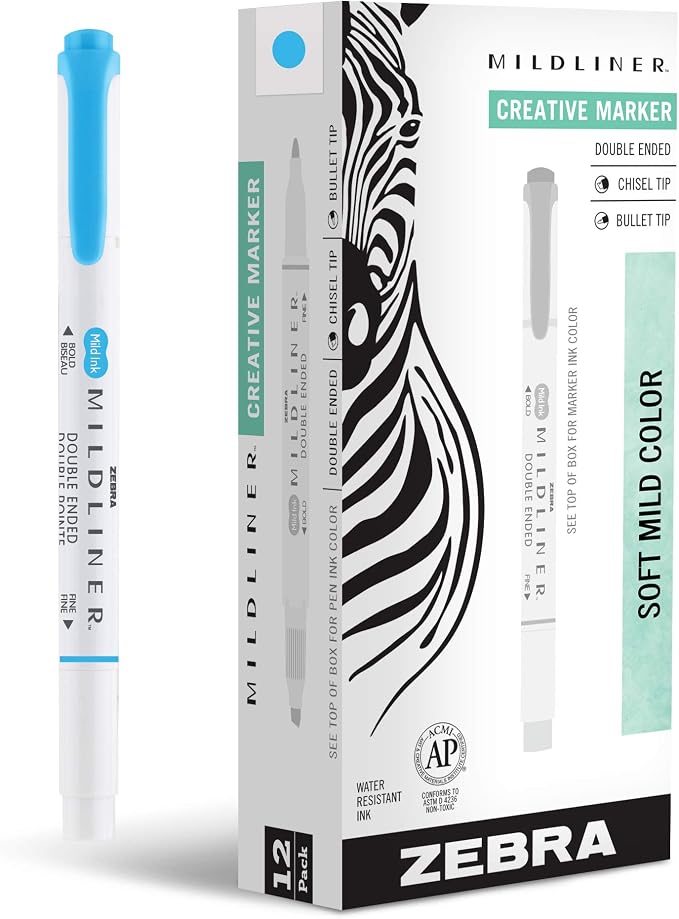 Zebra Pen Mildliner Dual-Tip Highlighters, Broad and Fine Tips, No Bleed by ZebraPen