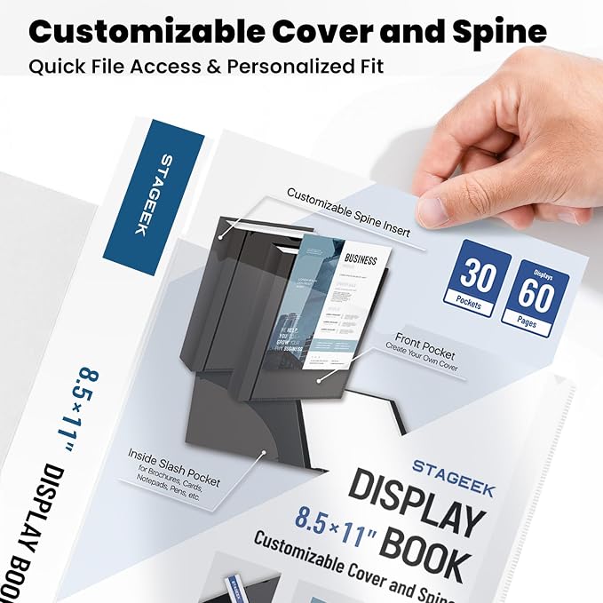 STAGEEK 30-Pocket Portfolio Binder Display 60 Pages, 8.5x11 Binder - Image 3