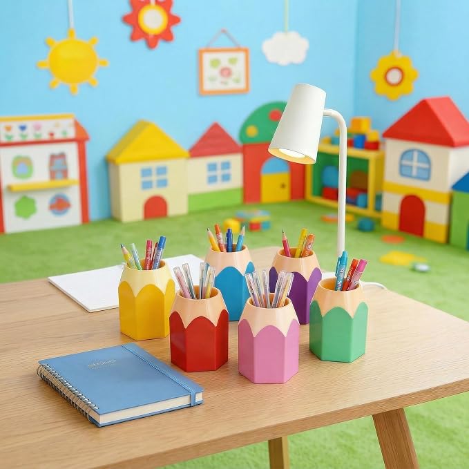 6pcs Pencil Shaped Pen Holders, Cute Desktop Pencil Cup & Makeup Brush Container - Image 4