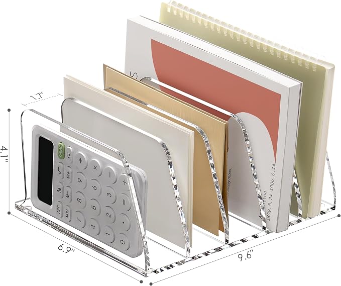 SANRUI Acrylic Mail Sorter Desktop Organizer, 5 Compartments Clear Small File - Image 2