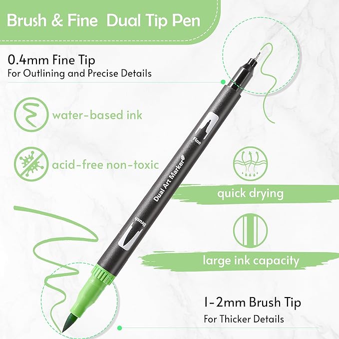 nauets 100 Colors Brush & Fine Dual Tip Watercolor Markers Set for Kids Adults Coloring Books No Bleeding Paint Pens For Drawing Note taking Planner Calligraphy Journaling Card Making Art Supplies-DeskLoop Office