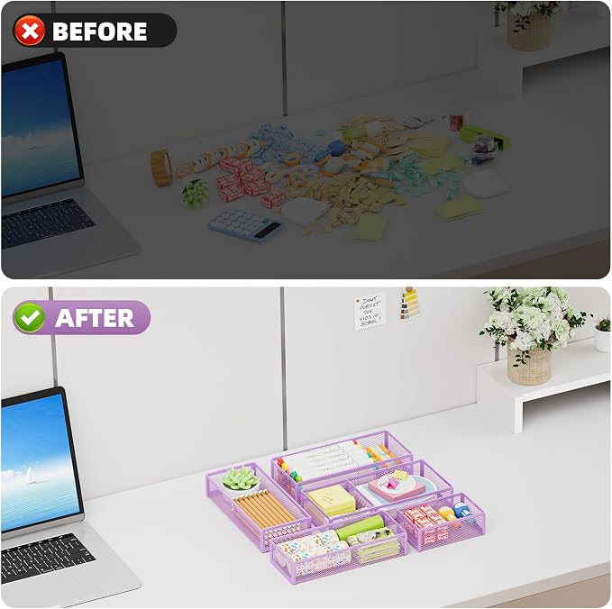 Marbrasse 5 Pack Desk Drawer Organizer Set, Mesh Drawer Storage Trays - Image 7