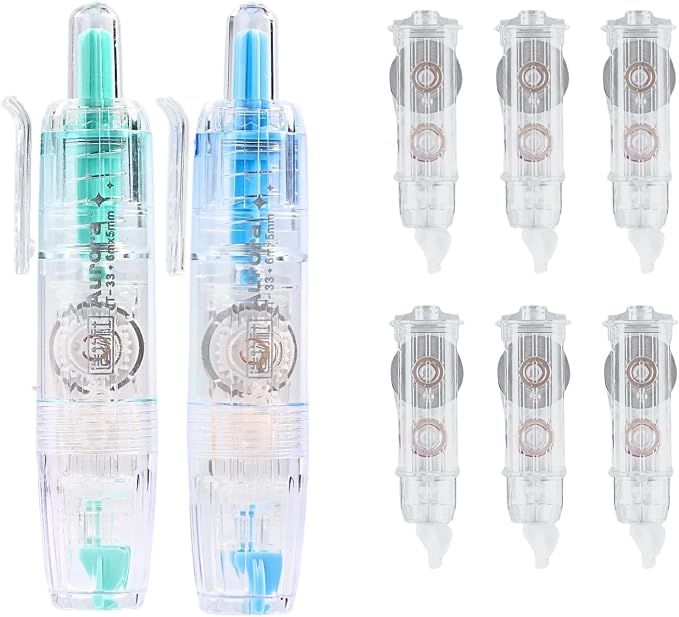 Refillable Correction Tape, 157 ft Total – 2 Pre-Filled Dispensers + 6 Snap-In by WISOPTUS