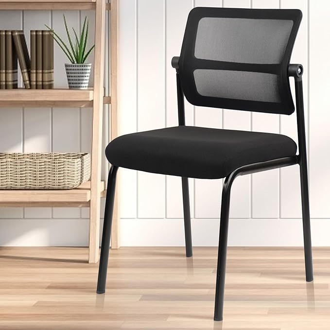 CLATINA Stacking Armless Office Waiting Room Chair with Adjustable Backrest, Stackable Mesh Guest Reception Desk Chairs with Ergonomic Lumbar Support for Conference Lobby Side School, Black, 2 Pack-DeskLoop Office