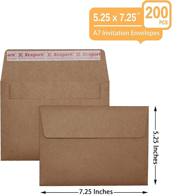 Xxcxpark 200 Qty Printable A7 Invitation Envelopes 5.25 x 7.25, Self Seal - Image 2