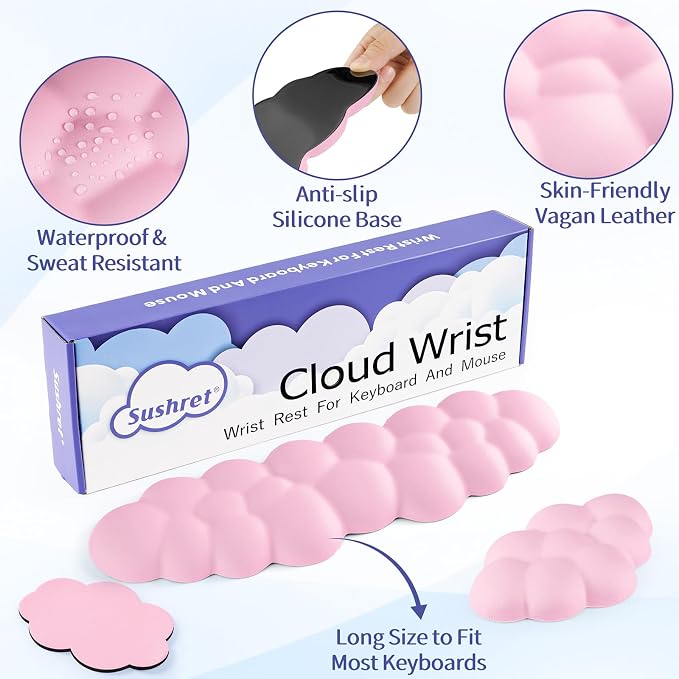 Sushret Cloud Wrist Rest Keyboard, Cloud Keyboard Wrist Pad Set - Image 5
