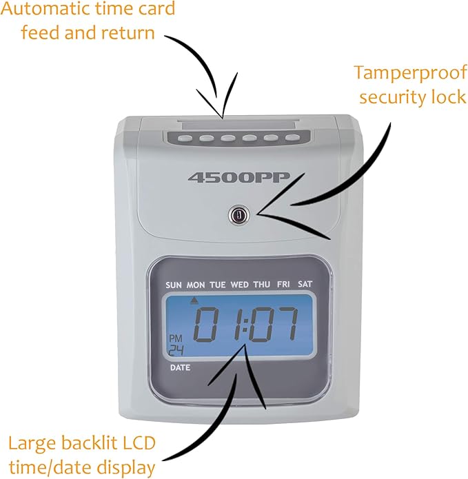 Nile Products - 4500PP Electronic Calculating Time Clock [4500PPK1], Small Business Bundle Includes: 125 Time Cards,1 Ink Ribbon, 2 Security Keys and 1 Ten Pocket Card Rack-DeskLoop Office