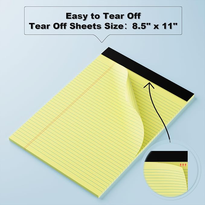 Legal Pads 8.5 x 11 College Ruled Note Pads 8.5 x 11.75 Yellow Notepad 80gsm - Image 4