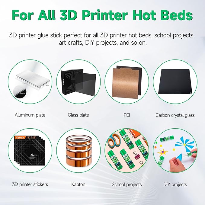 3D Printer Glue Sticks, 36 Grams Each PVP Solid Glue Sticks for Hot Bed Plate, Washable, Non-Toxic, Reduce Warping for PLA, ABS, PETG, HIPS, TPU Filament on PEI, Glass, Aluminum, Buildtak Board, 3Pcs-DeskLoop Office