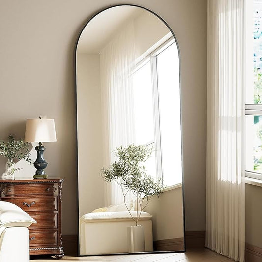 Full Body Mirror 26x71 inch Arched Full Length Mirror with Stand Aluminum Wall Mounted Hanging or Leaning Standing Mirrors,Black-DeskLoop Office