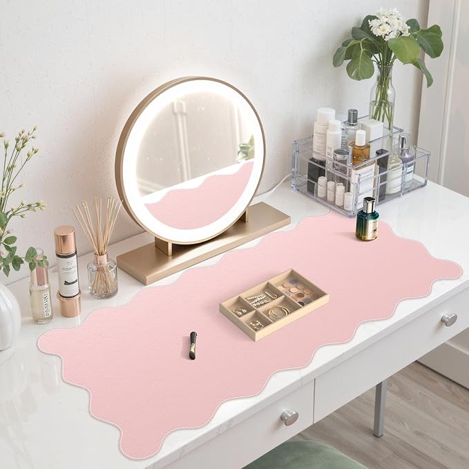iCasso Pink Leather Desk Mat, Extra Large Scalloped Mouse Pad - Image 9