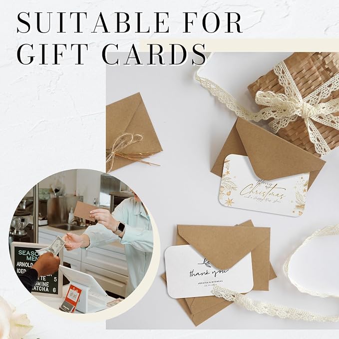 Goefun 100 Pack Mini Kraft Gift Card Envelopes 4 x 2.75 Inches | 120 GSM Brown - Image 3