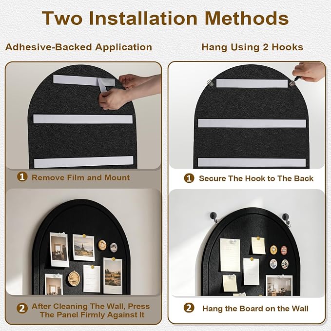 Arched Felt Bulletin Board, Sized 36" x 24" Cork Board Alternative Grooved Edge - Image 4