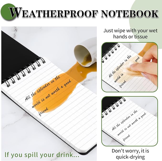 COIDEA Waterproof Notebook, 4 Pack Top-Spiral Pocket Notepad, All Weather - Image 4