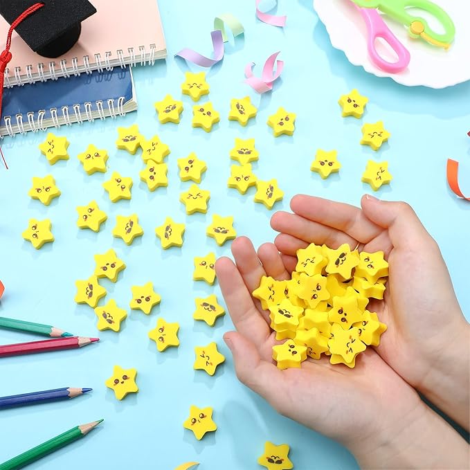 PerKoop 60 Pcs Mini Erasers for Kids Cute Star Erasers Bulk Welcome Back to School Gifts for Students Classroom Rewards Prizes Party Favors-DeskLoop Office