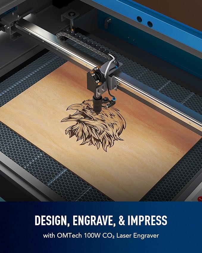 OMTech 100W CO2 Laser Engraver with LightBurn & Water Chiller, 20"x28" Laser Engraving Cutting Machine with 4 Way Pass Through Air Assist Wheels, Industrial Laser Cutter-DeskLoop Office