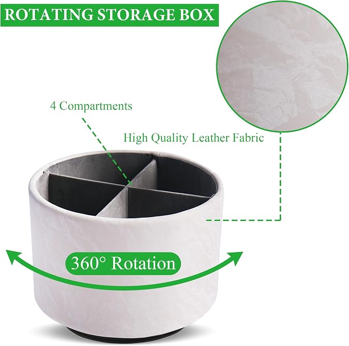 Hennaja Round Leather Art Supply Organizer, Remote Control Holder, 360 Degree - Image 3