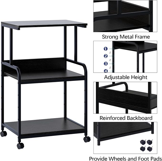 Arbuxzuy Printer Stand with Storage Shelf, 3 Tier Printer Cart with Wheels - Image 2