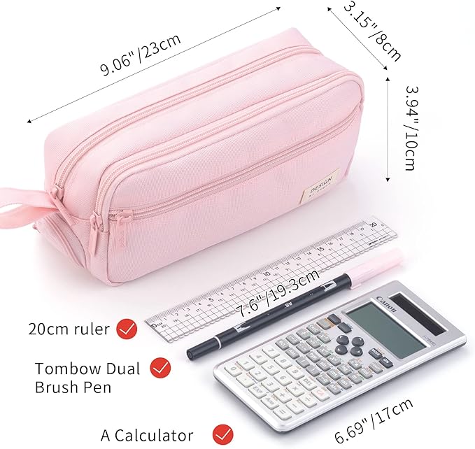 HVOMO Large Pencil Case High Capacity Holder Box Storage bag Desk Organizer Marker Pouch Pen For Middle School Office College Adult Girl and Boy(Pink)-DeskLoop Office