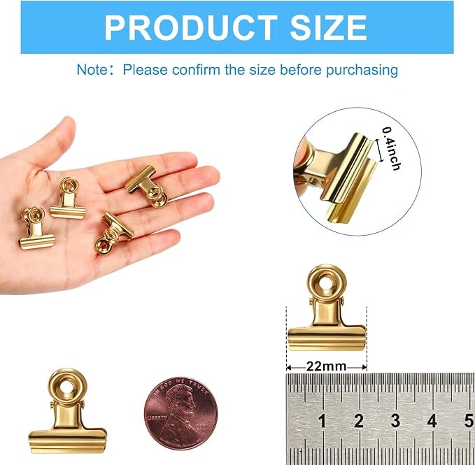 60 Pcs Metal Bulldog Clips Small Gold Binder Clips, Mini Bull Hinge Clips - Image 2