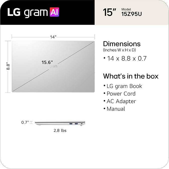 LG gram 15-inch Thin and Lightweight Dual AI Touchscreen Laptop Computer - Image 15