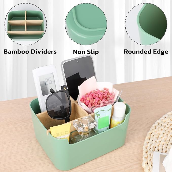 Segarty Green Remote Control Holder, Detachable Divided Bamboo Desk Organizer - Image 4