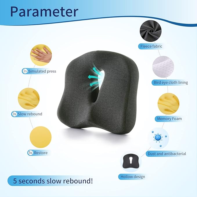 Memory Foam Seat Chair Cushion for Relieves Back Sciatica Pain Tailbone Pain - Image 3