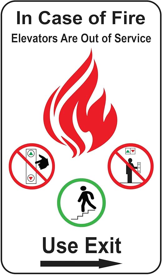 in Case of Fire Do Not Use Elevators Use Stairway Sign for Public Safety, Meet Fire Safety Codes, 8 inches x 5 inches 0.06” Heavy Duty Commercial Plastic, Indoor/Outdoor (No Mounting Holes)-DeskLoop Office