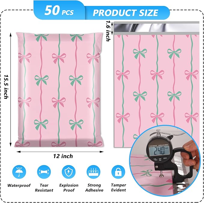Poly Mailer 12x15.5 Inch 50 Pcs, Waterproof and Tear-Resistant Shipping Bags - Image 2