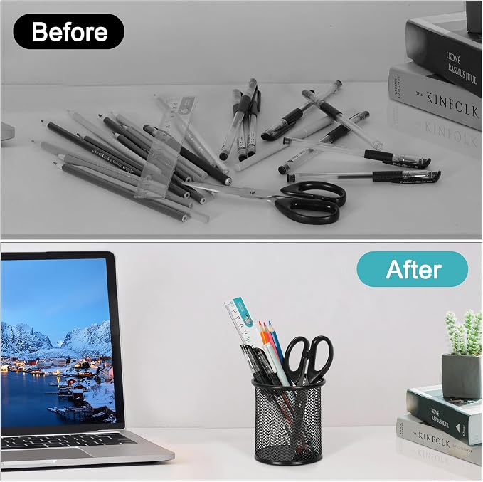 EasyPAG Pencil Holder for Desk, 2 Pack Metal Pen Organizer, Mesh Pencil Cup - Image 4