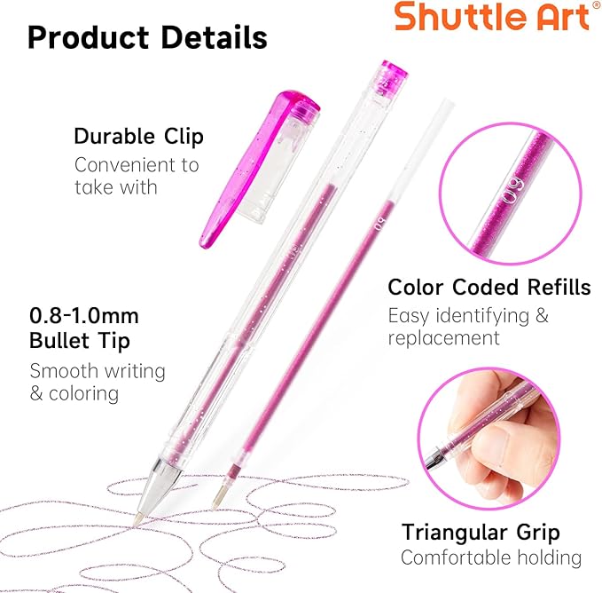 Shuttle Art 60 Pack Tone , Pink Purple Gel Pens with 30 Refills for Adults Coloring Books Journaling Drawing Nature, Landscapes, Animals Scenes-DeskLoop Office