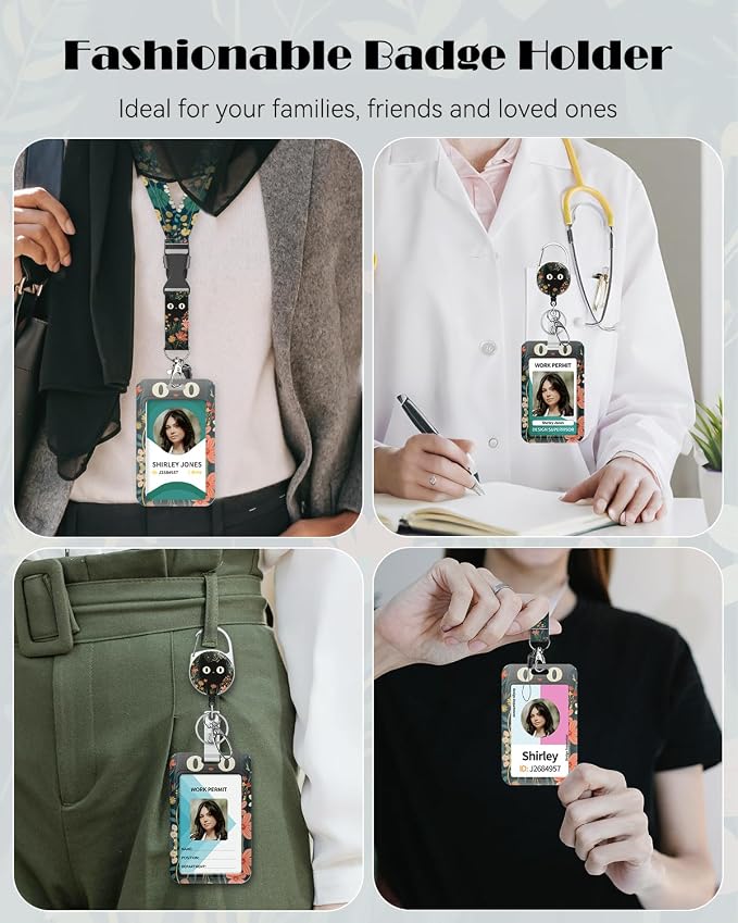 Uniclife Fashionable Sliding Badge Holder Grass Cat Pattern Plastic Card Holder - Image 7