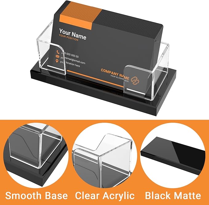 LUGUNU Business Card Holder for Desk 2 Pack – Clear Acrylic Card Display Stand Holds 100 Cards, Office Desktop Organizer(4.5x1.9x1.6inches)-DeskLoop Office
