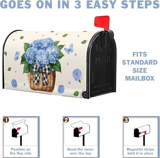 Spring Summer Blue Hydrangea Mailbox Cover Magnetic Standard Size Spring Floral - Image 6