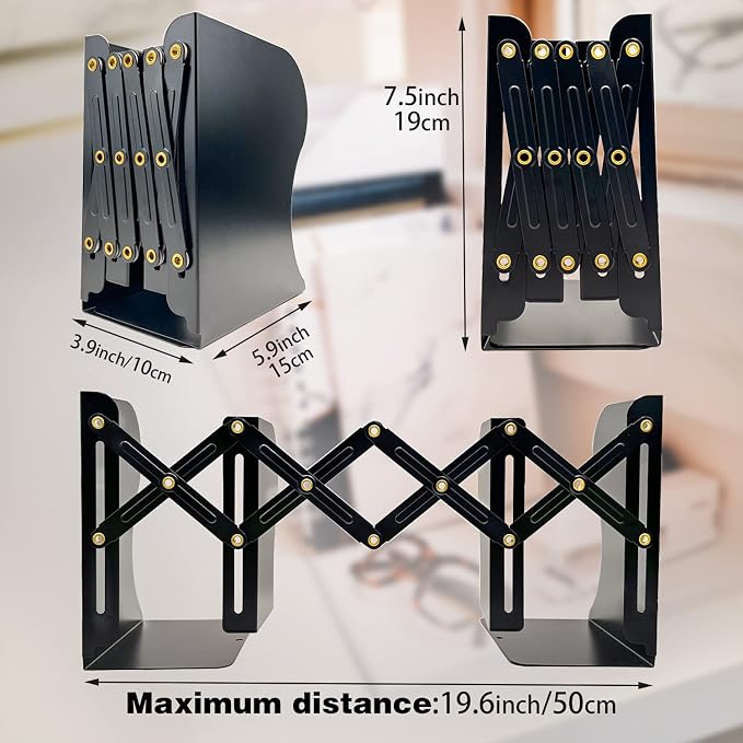 Adjustable Bookends Non Skid Decorative Bookends, Metal Bookend - Image 2