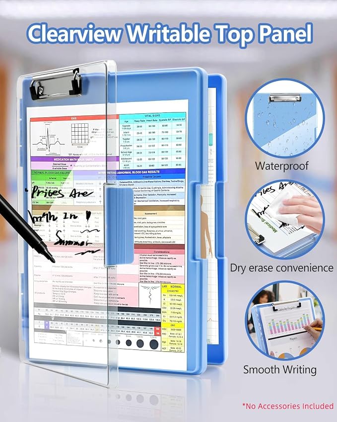Clearview Clipboard with 2 Storage, Dry Erase 8.5x11 Heavy Duty ClipBoards - Image 2