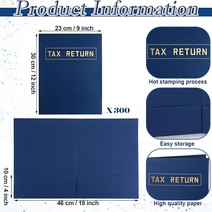 Kosiz 300 Pcs Tax Return Folders Bulk 9 x 12 Inch 2 Pocket Gold Foil Stamped - Image 2