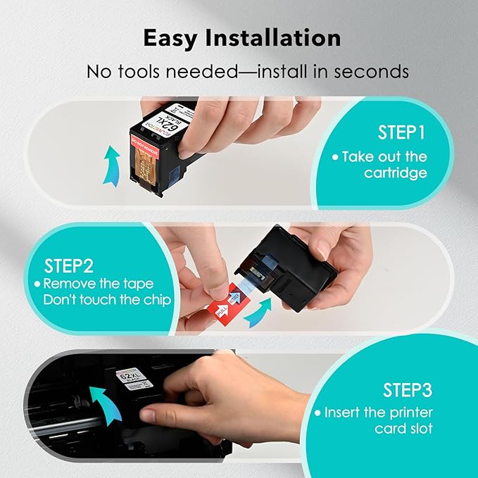 EcoVictor Remanufactured 62XL Ink Cartridges (2 Black) Compatible for HP Ink 62 62XL HP62 for Envy 5540 5542 5545 5640 5642 5660 5665 7640 7645 OfficeJet 5740 5742 5745 8000 8040 200 250 Printer 62 XL-DeskLoop Office