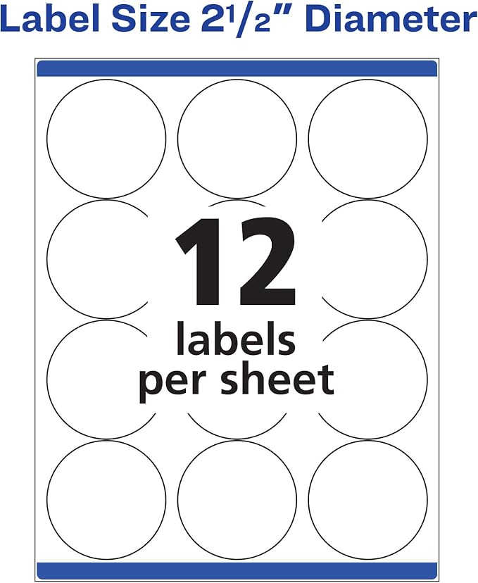 Avery Round Printable Labels, 2.5" Diameter, Matte White, Sure Feed Technology - Image 6