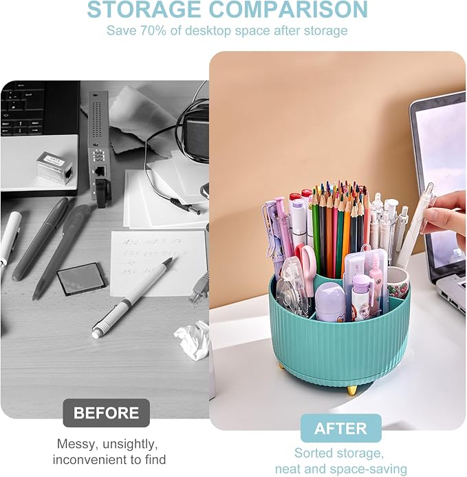 Cayxenful Pencil Holder For Desk, 5 Slots 360°Degree Rotating Desk Organizers - Image 4