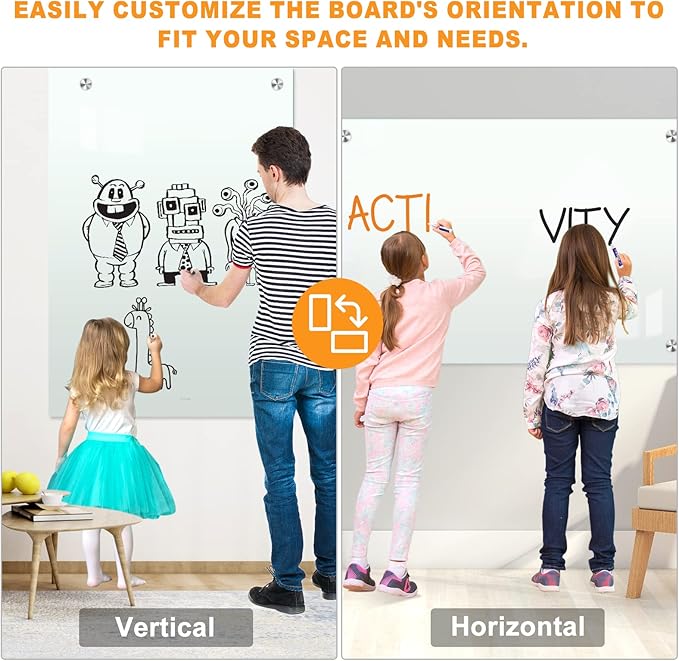 H-Qprobd Dry Erase White Board for Wall 72"x40" Magnetic Glass Frameless Whiteboard Mount for Home School Supplies or Home Office Decor, Includes 8 Magnets, 8 Markers and 2 Erasers-DeskLoop Office