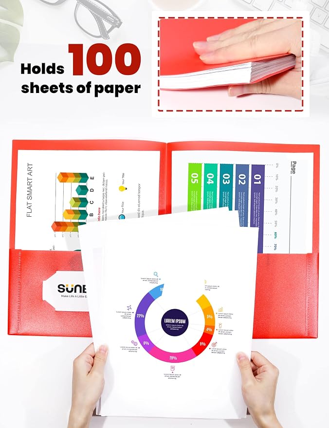 SUNEE 2 Pocket Folders Heavy-Duty Plastic Folders - Image 4
