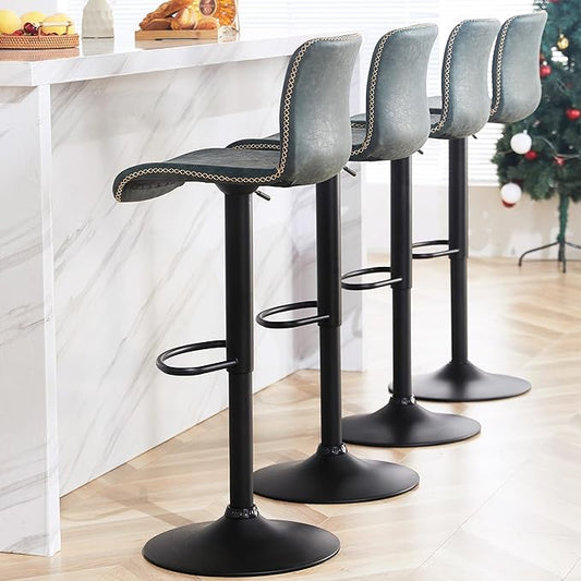 HeuGah Bar Stools Set of 4, Swivel Counter Height Barstools with Back, Adjustable Height 24" to 32", Faux Leather Bar Chairs for Kitchen Island (Deep Teal, Set of 4 (24'' to 32''))-DeskLoop Office