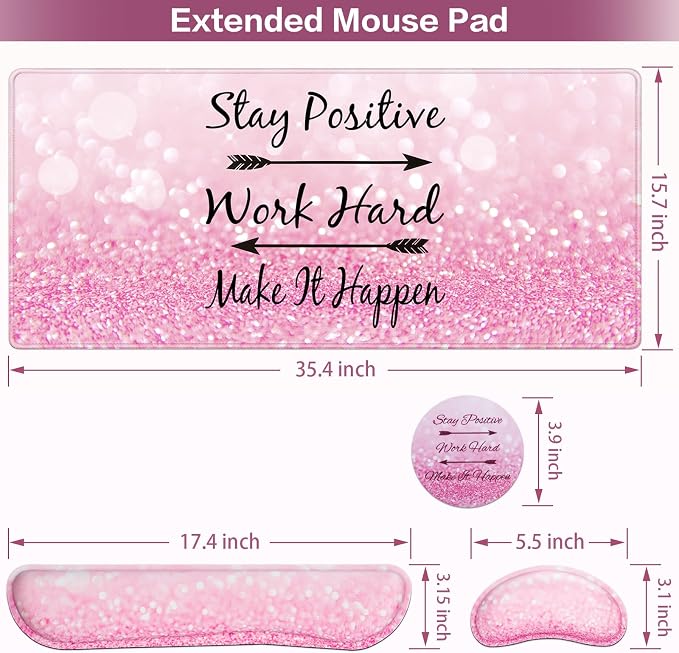 Mousepad Pink, Mouse Pad with Wrist Rest, 4-in-1 Large Mousepad+Keyboard Wrist - Image 6